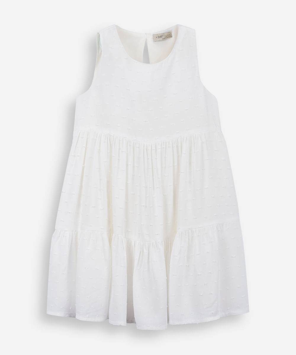 vestido infantil de viscose com recortes texturizado off white