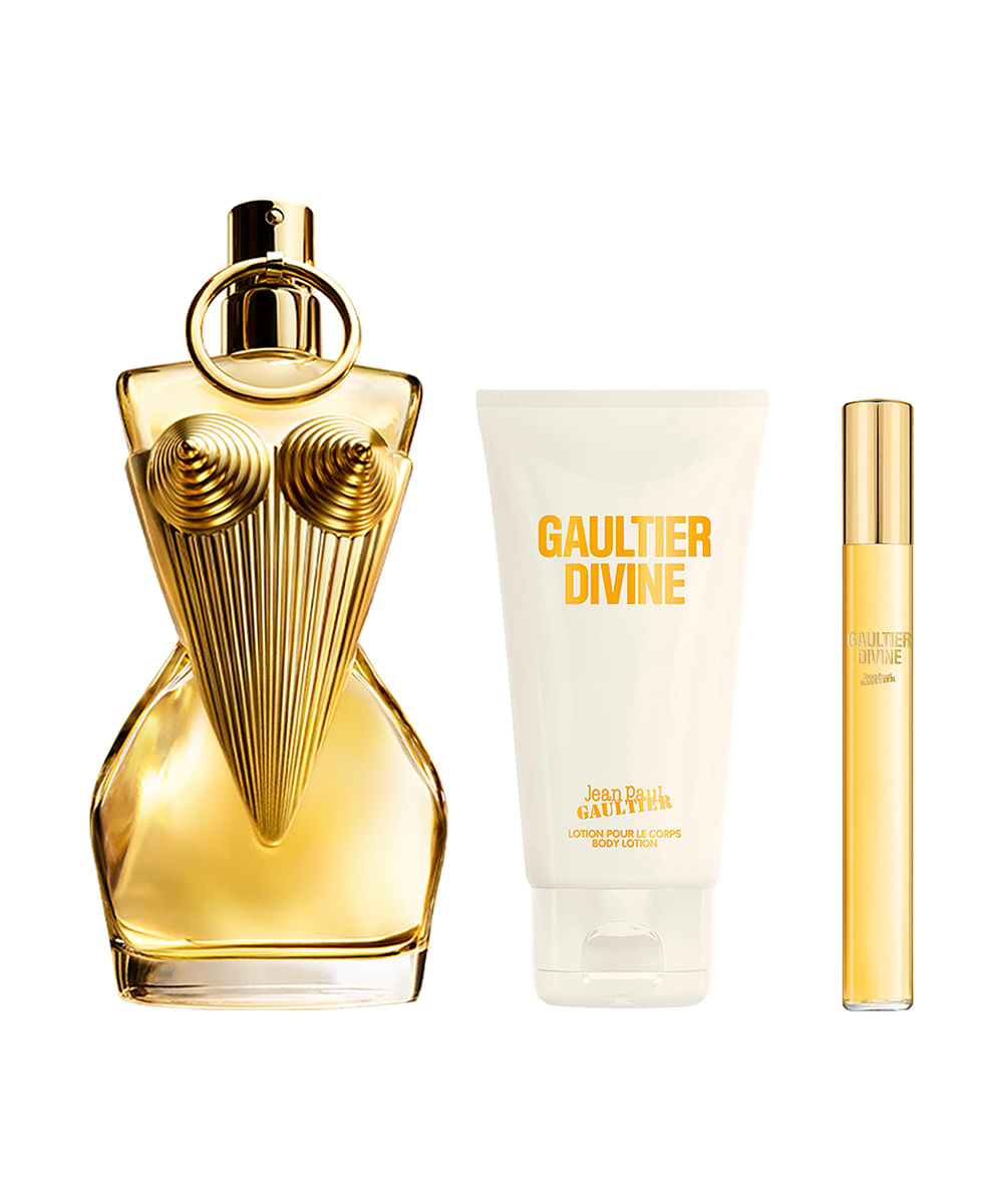 kit perfume feminino jean paul gaultier divine eau de parfum 10ml e 100ml creme corporal lotion pour le corps 75ml