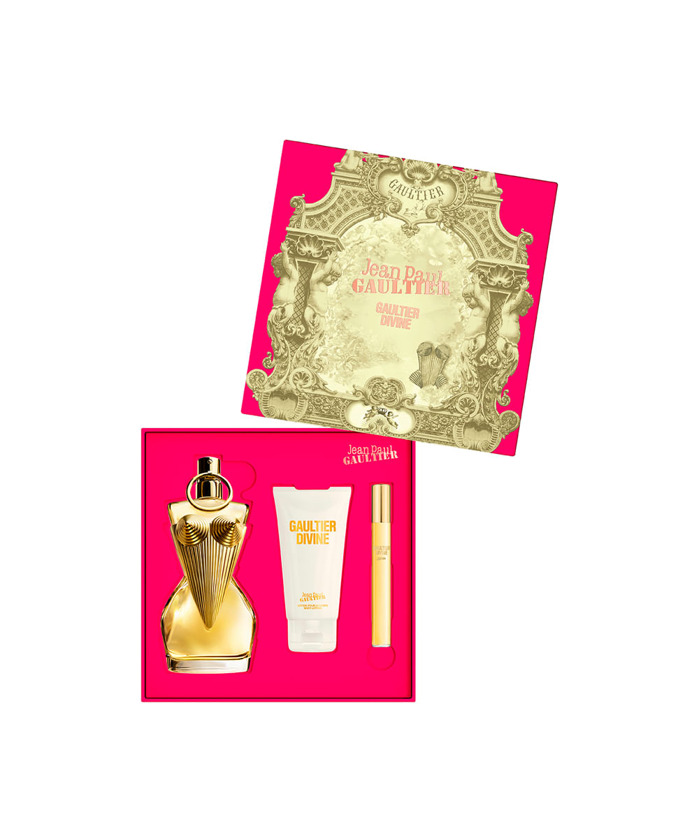kit perfume feminino jean paul gaultier divine eau de parfum 10ml e 100ml creme corporal lotion pour le corps 75ml