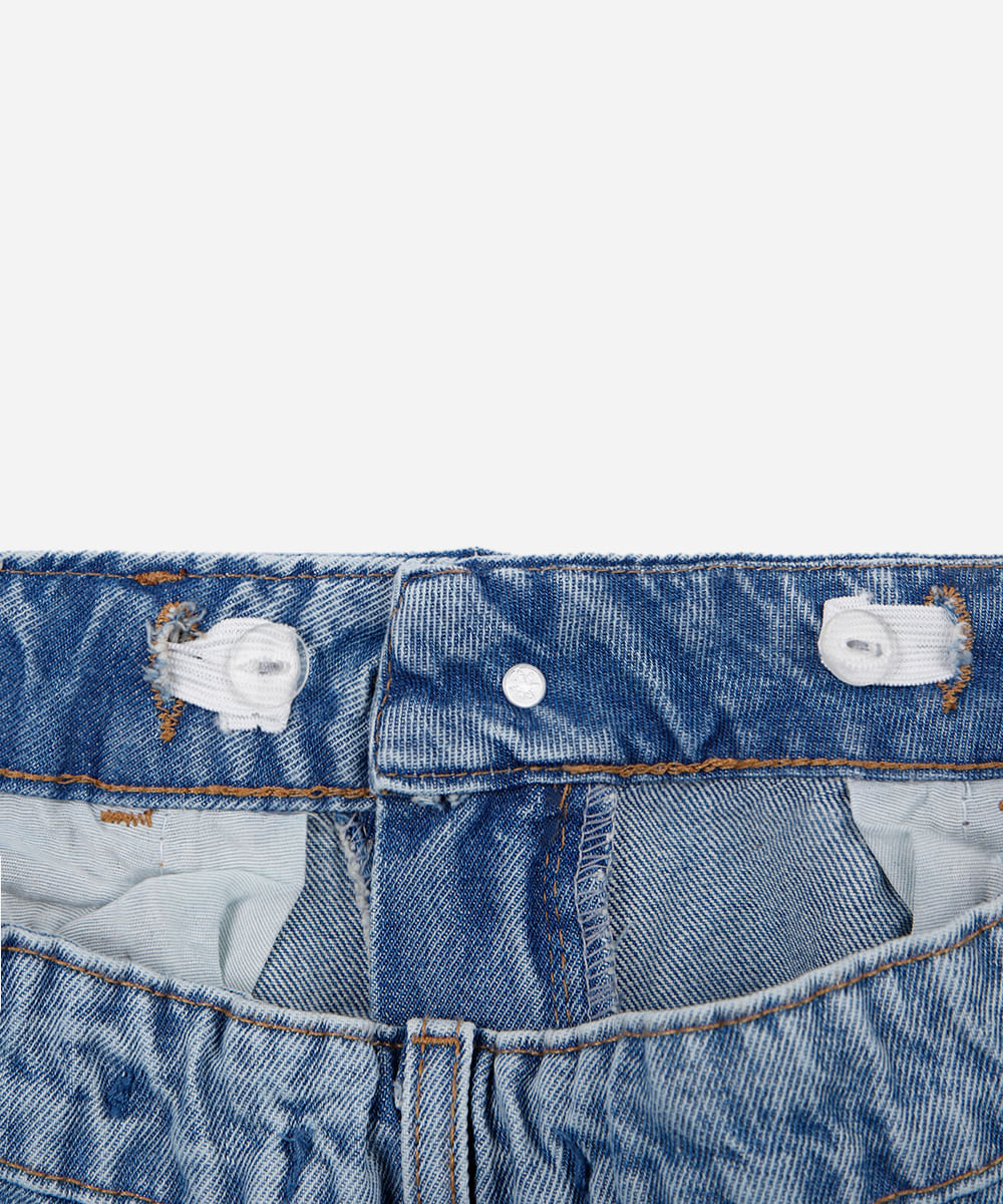 calça jeans plus size super wide leg cintura média azul