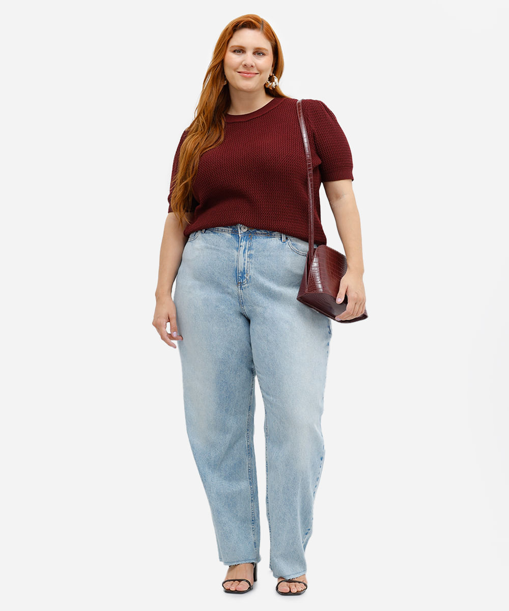 calça wide leg feminina jeans plus size azul