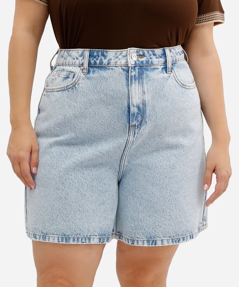 bermuda mom feminina jeans plus size azul