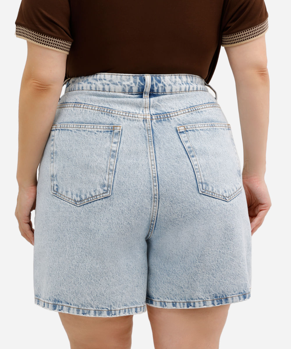 bermuda mom feminina jeans plus size azul