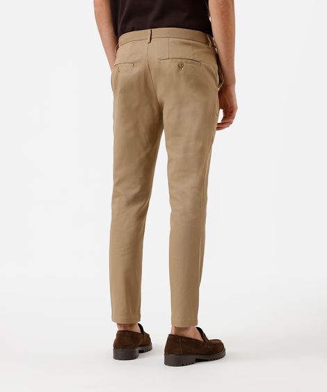 calça slim cropped masculina de sarja cós elástico bege