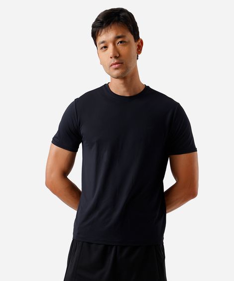 camiseta esportiva masculina de poliamida manga curta preta