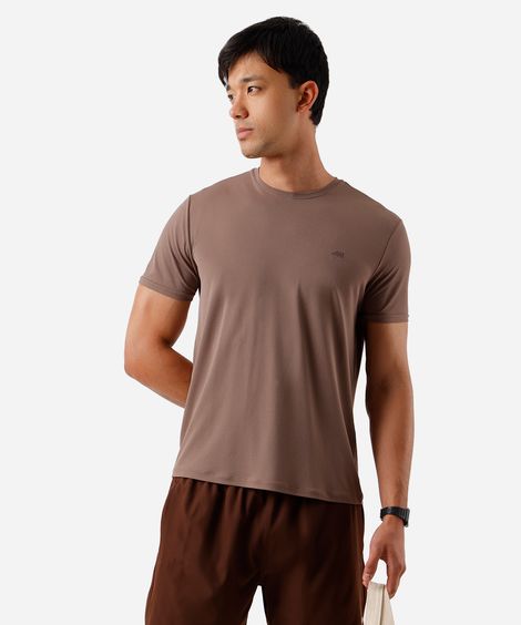 camiseta esportiva masculina de poliamida manga curta marrom