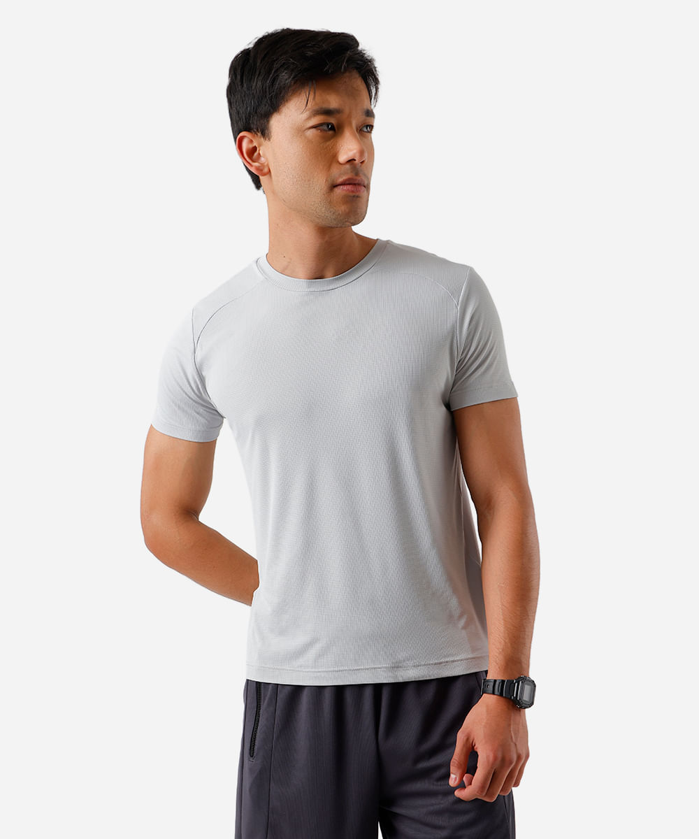 camiseta slim fit masculina de poliamida esportiva ace cinza