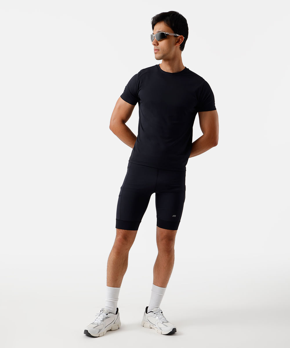 camiseta slim fit masculina de poliamida esportiva ace preta