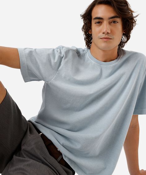 camiseta box masculina de algodão estonada azul