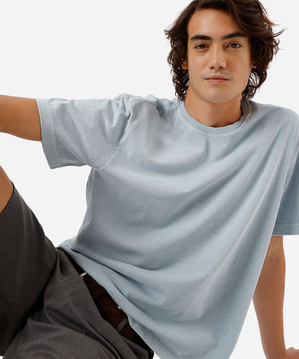 camiseta box masculina de algodão estonada azul