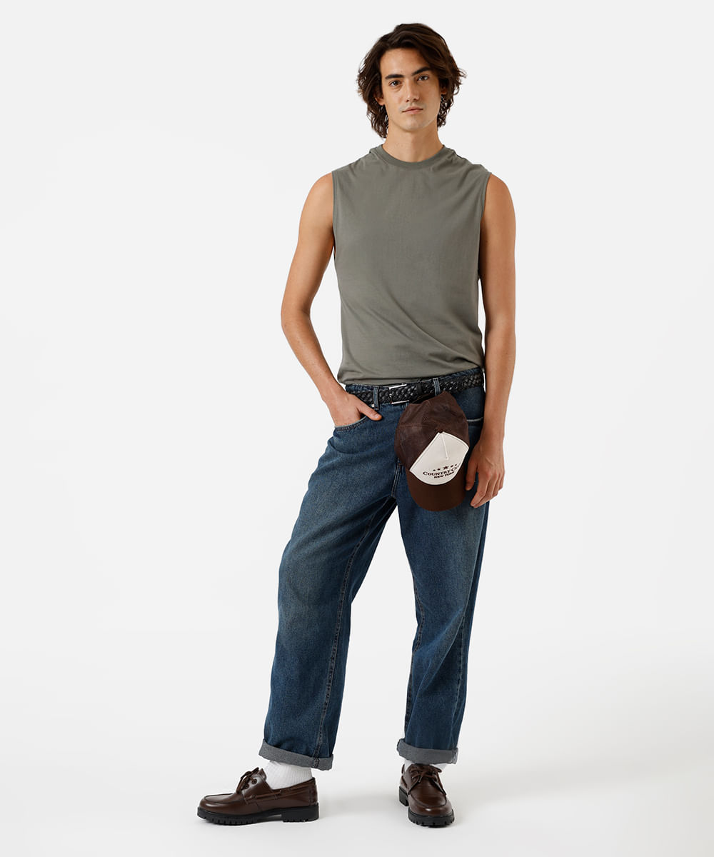 regata machão masculina básica comfort de algodão verde