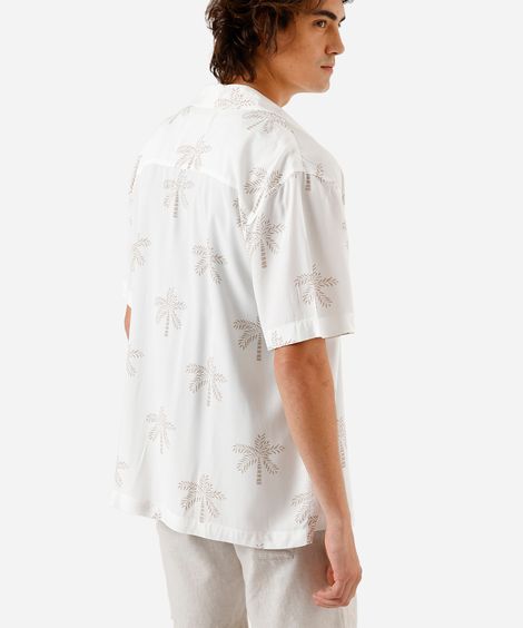 camisa masculina de viscose folhagens off white
