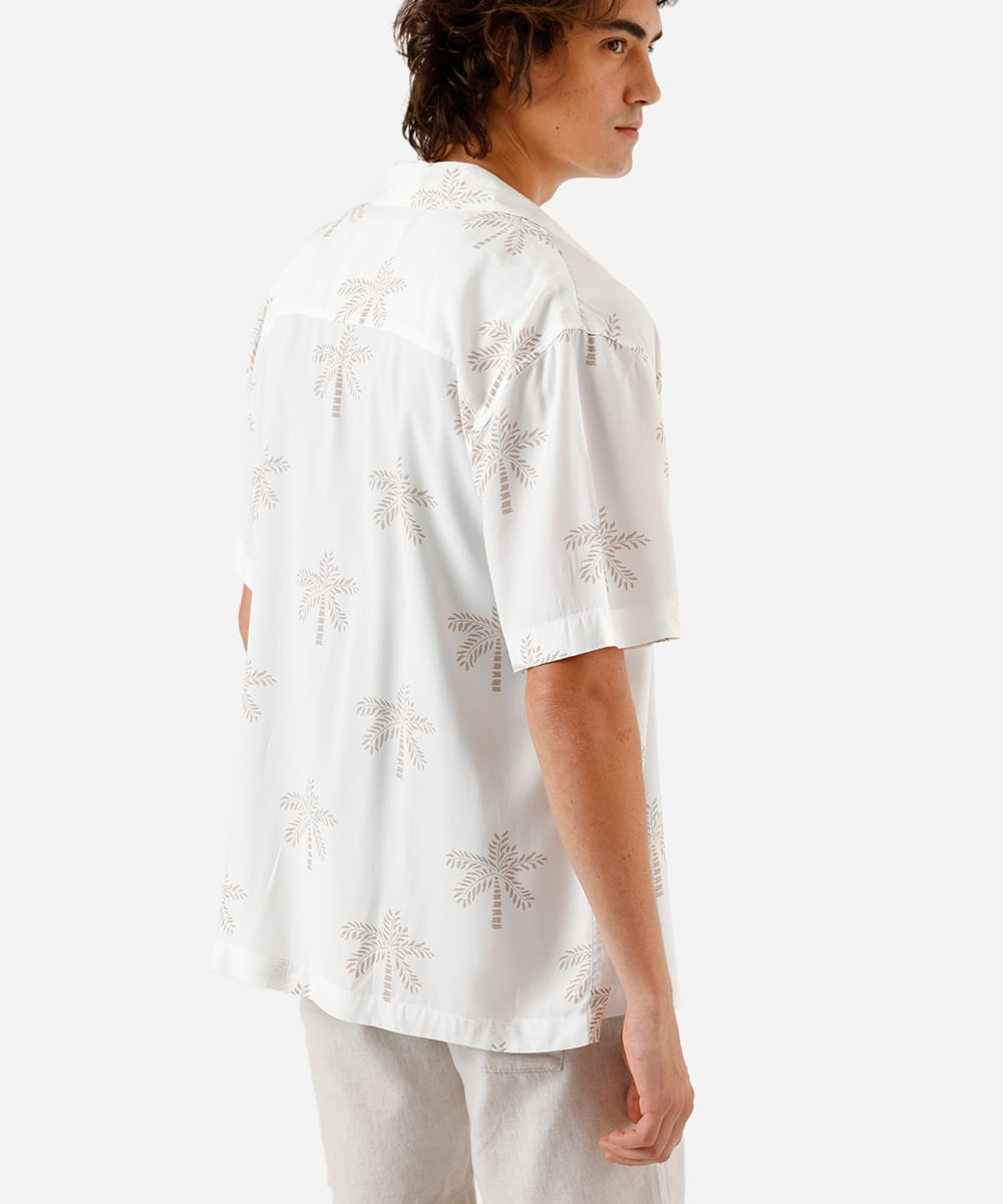 camisa masculina de viscose folhagens off white