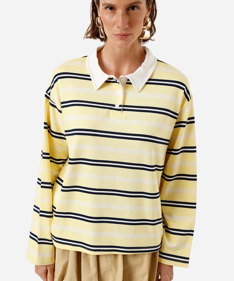 polo feminina com viscose listrada amarela