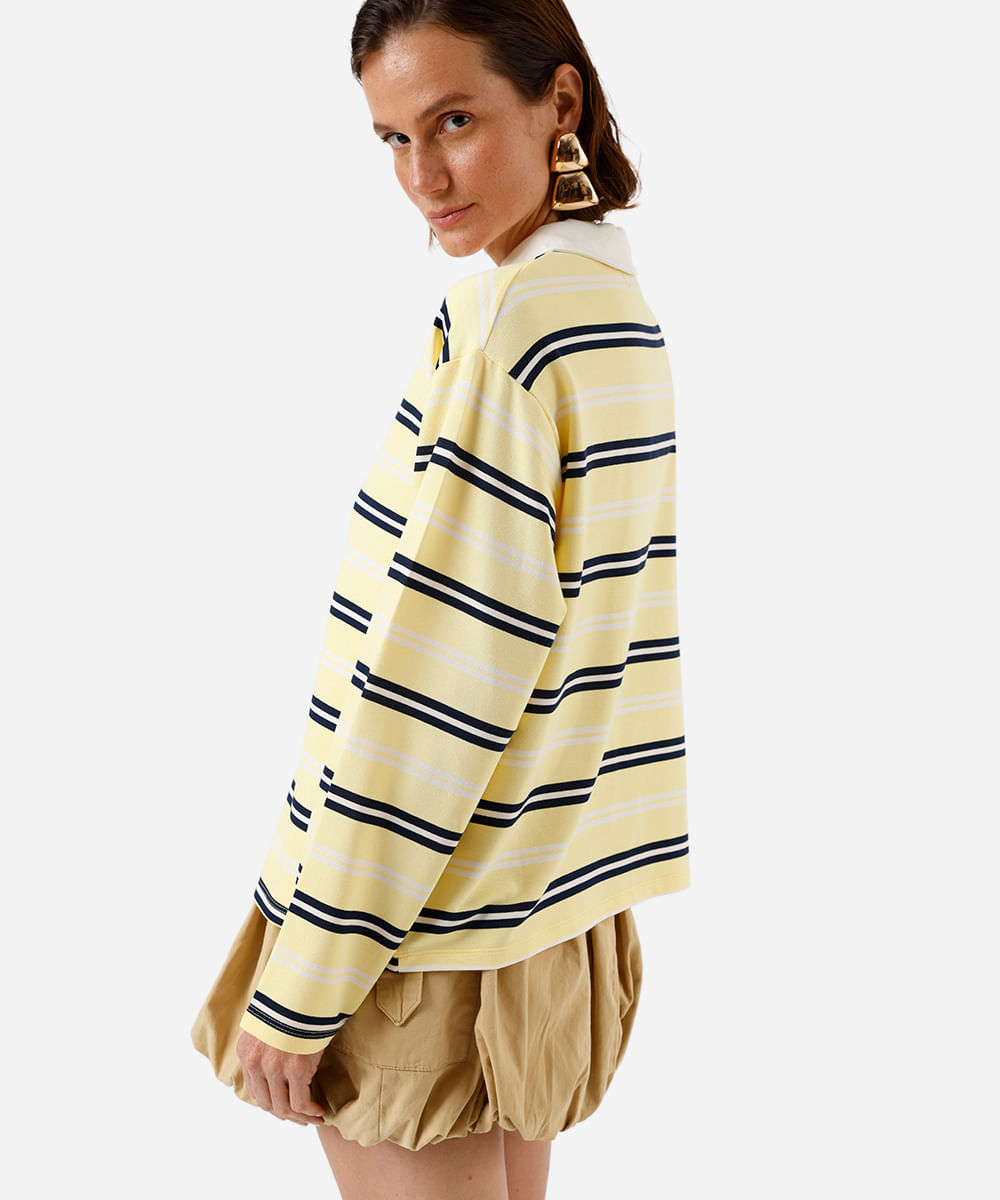 polo feminina com viscose listrada amarela