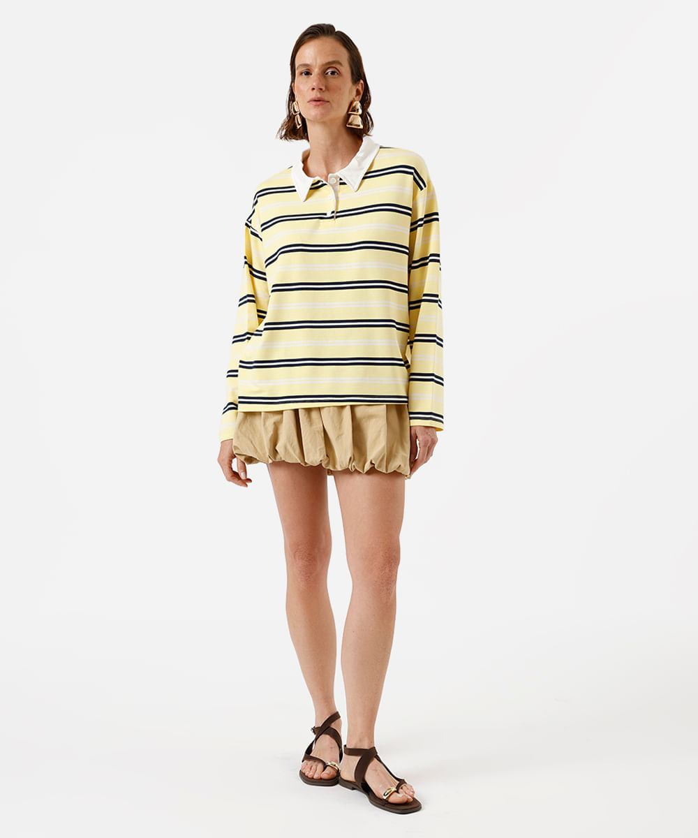 polo feminina com viscose listrada amarela