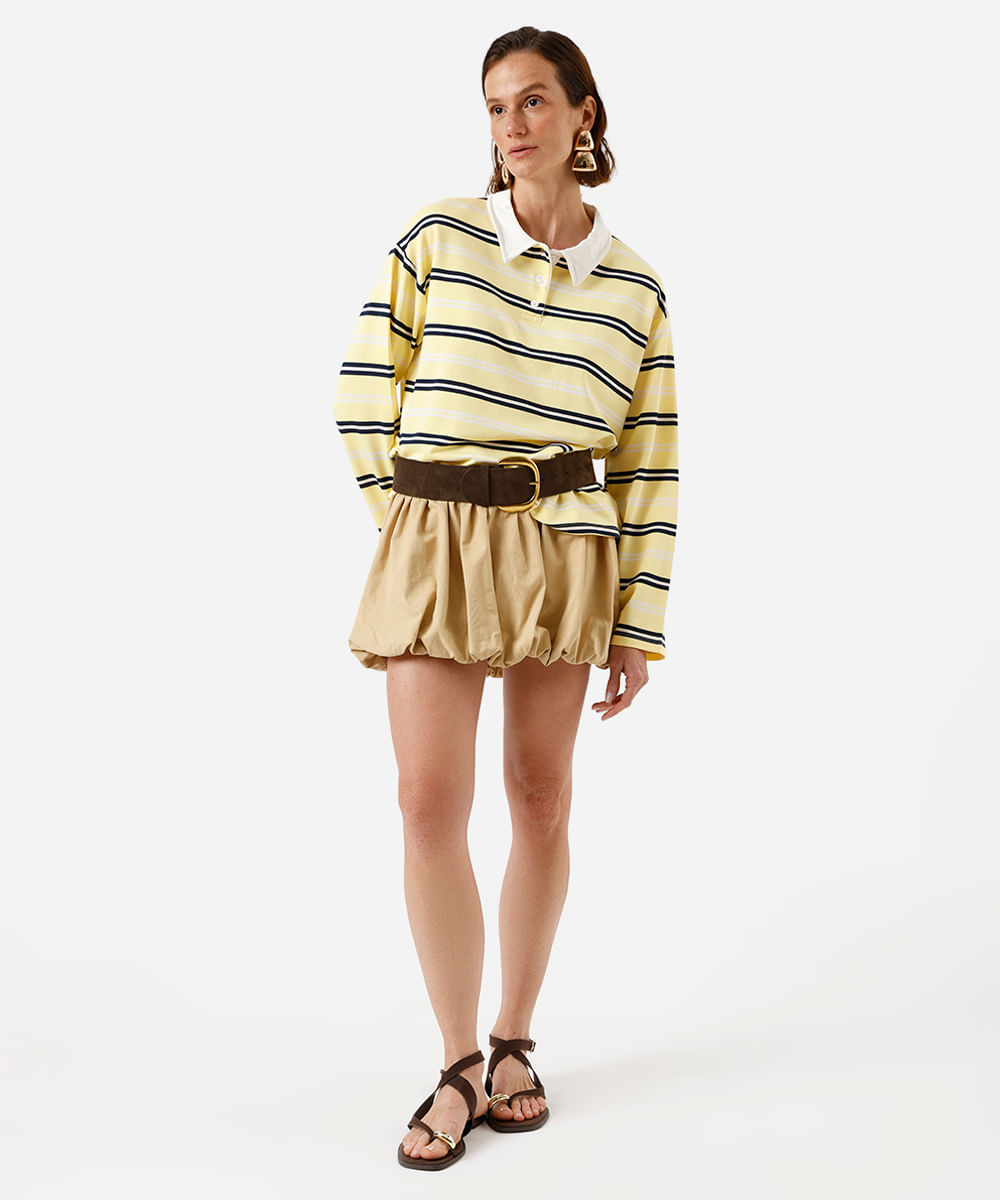 polo feminina com viscose listrada amarela
