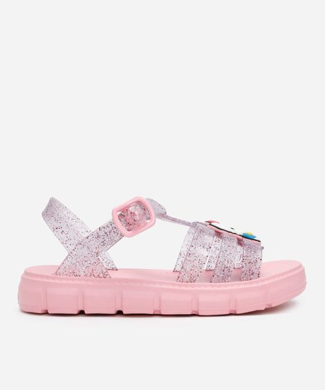 sandália infantil hello kitty com glitter grendene rosa