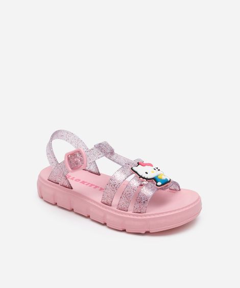 sandália infantil hello kitty com glitter grendene rosa