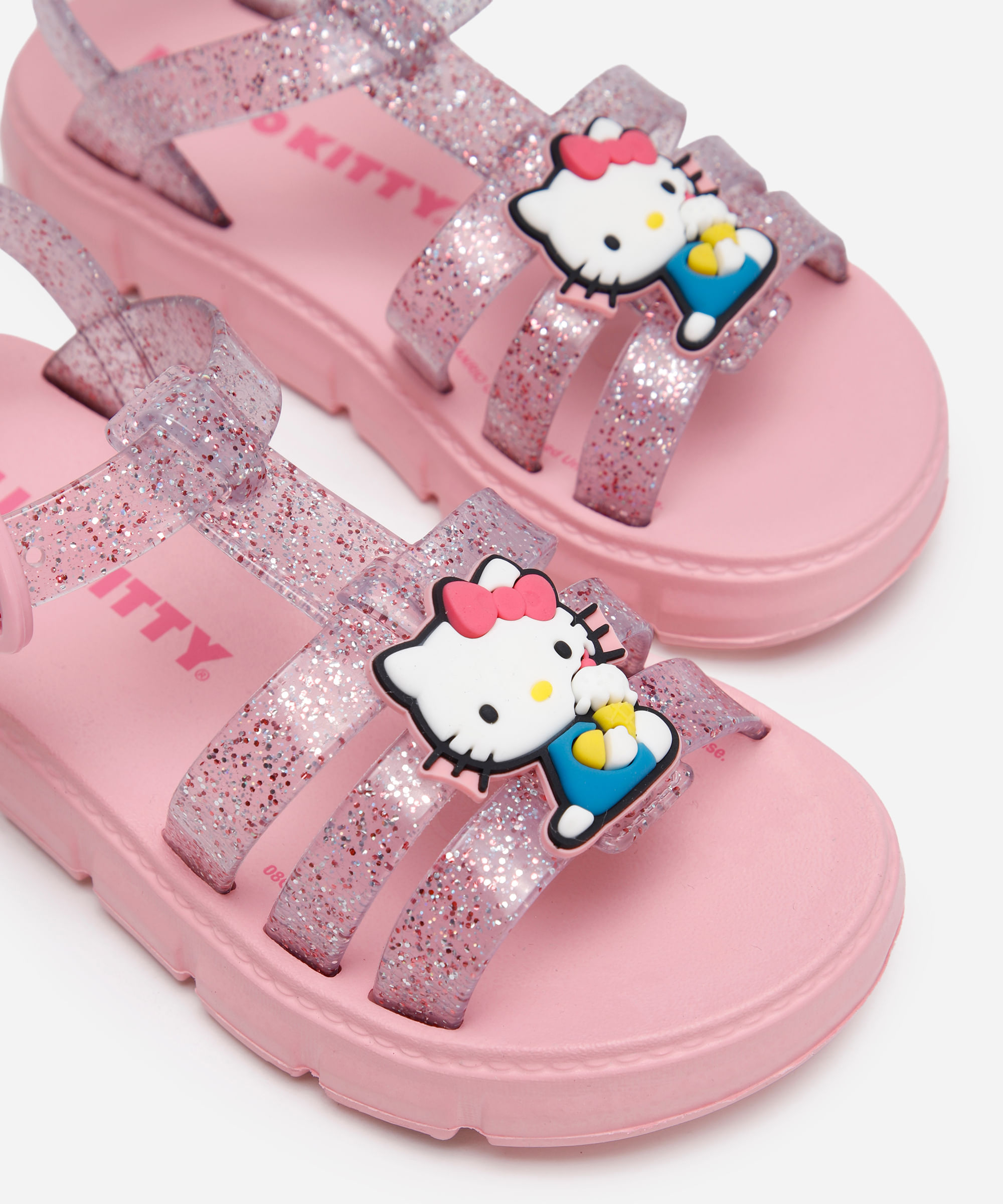 sandália infantil hello kitty com glitter grendene rosa