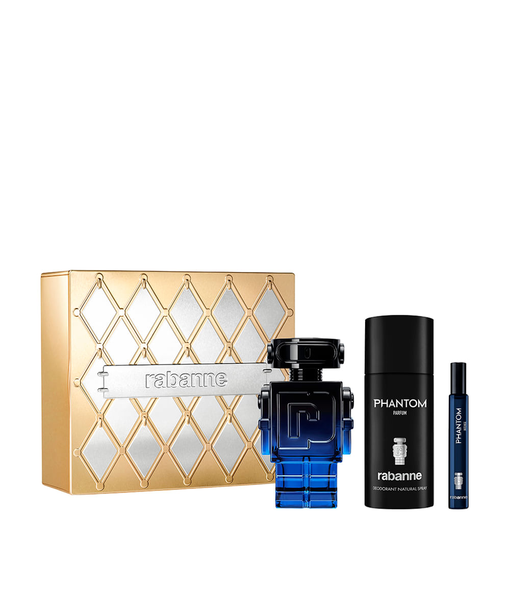 kit perfume masculino rabanne phantom intense eau de parfum intense 100ml e 10ml desodorante 150ml