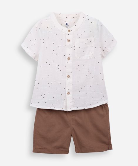 conjunto curto infantil de algodão geométrico off white