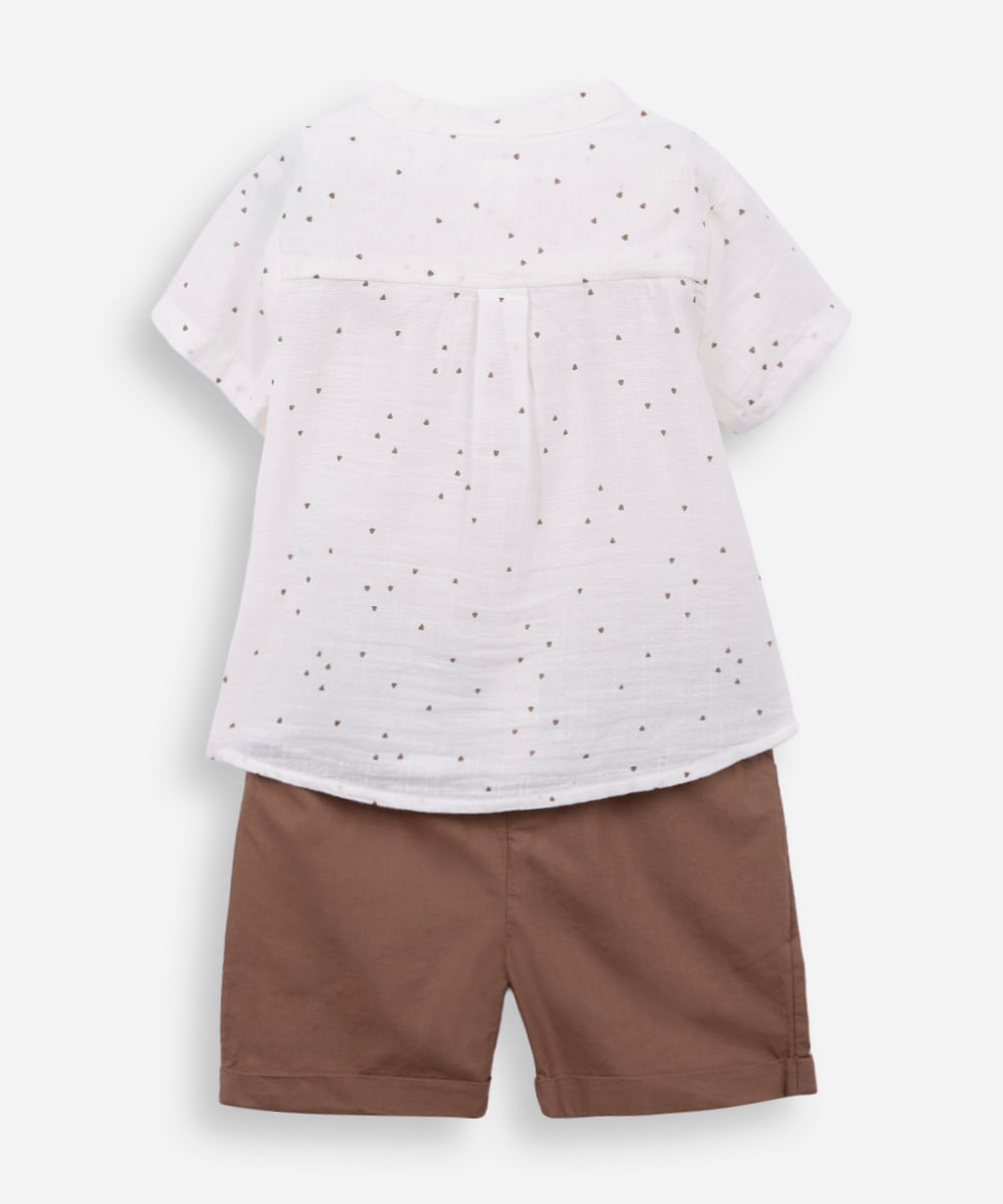 conjunto curto infantil de algodão geométrico off white