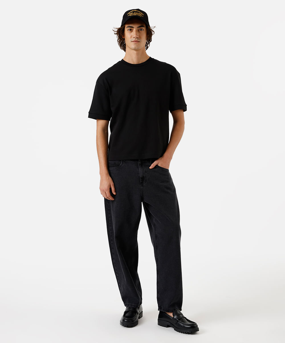 camiseta oversized masculina de algodão manga curta preta