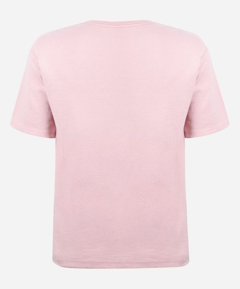 camiseta juvenil com algodão e bolso estampado rosa