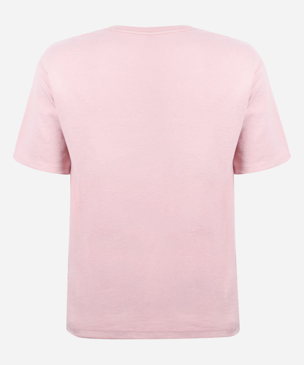 camiseta juvenil com algodão e bolso estampado rosa