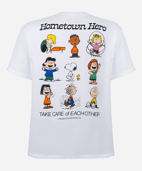 camiseta juvenil de algodão snoopy off white