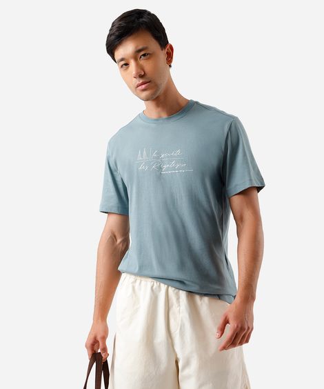 camiseta masculina de algodão estampada verde