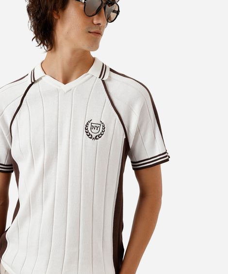 polo masculina de tricot canelado off white