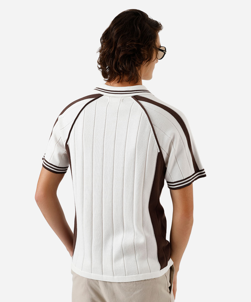 polo masculina de tricot canelado off white