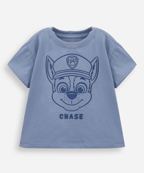 camiseta infantil de algodão patrulha canina azul