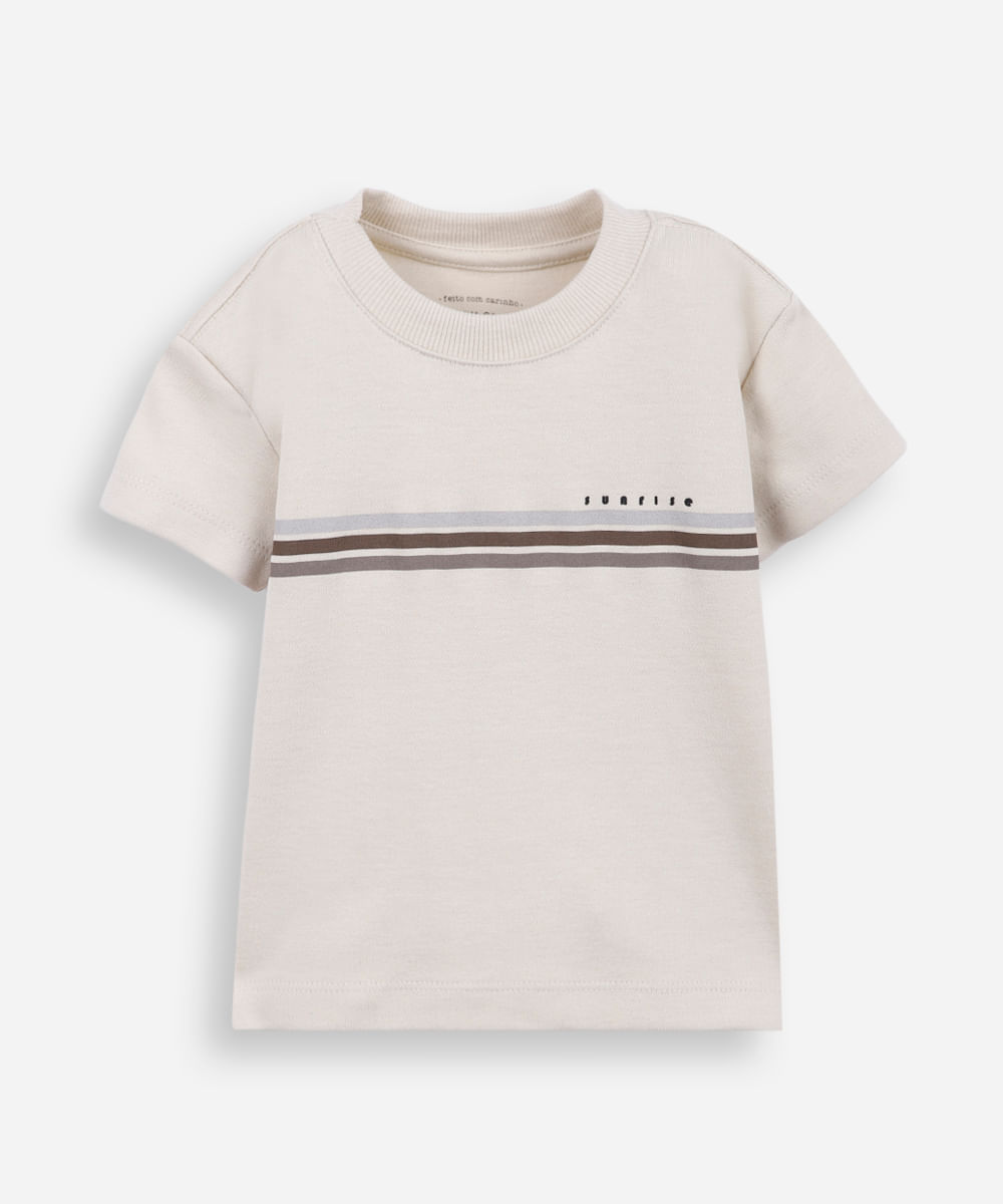 camiseta infantil manga curta bege