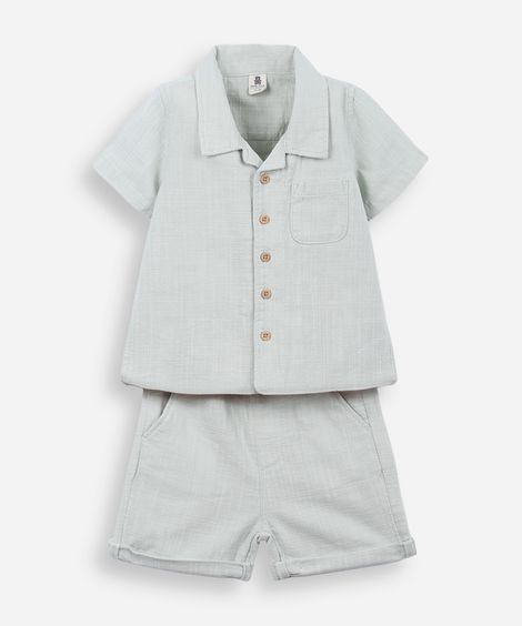 conjunto curto infantil de algodão texturizado - verde claro