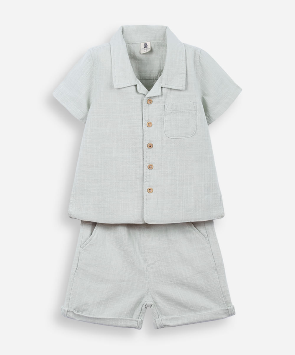 conjunto curto infantil de algodão texturizado - verde claro