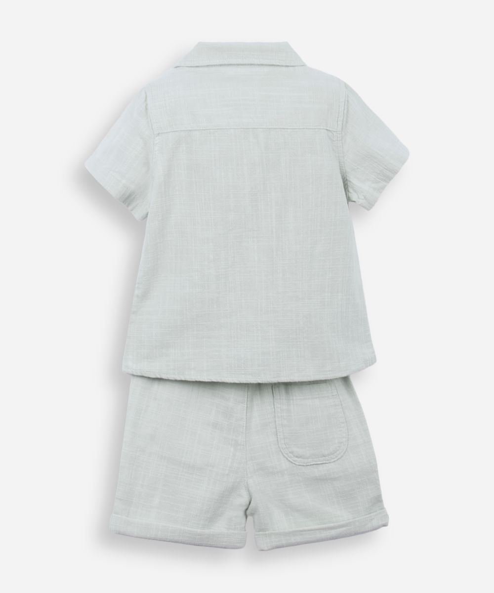 conjunto curto infantil de algodão texturizado - verde claro
