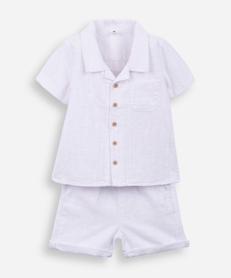 conjunto curto infantil de algodão texturizado - off white