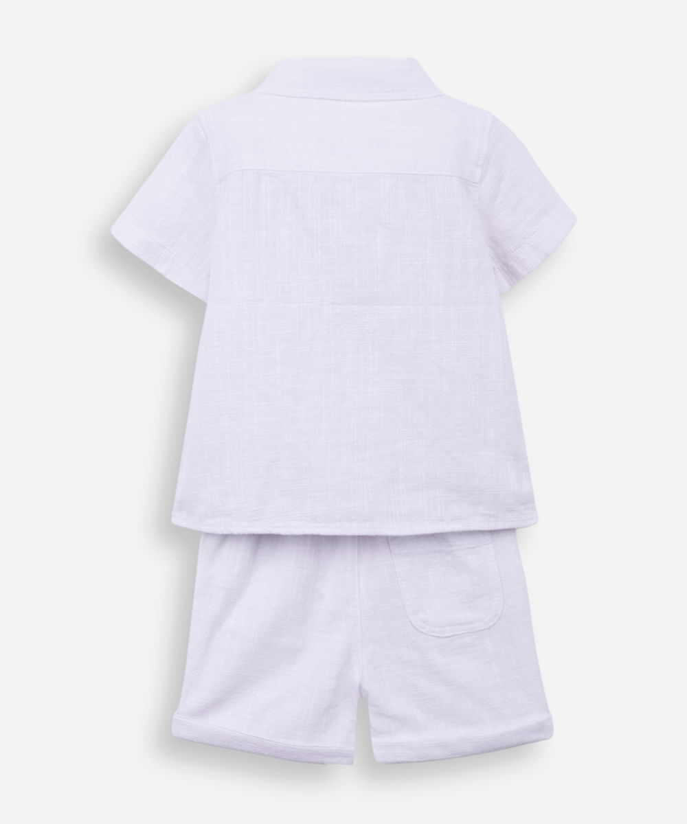 conjunto curto infantil de algodão texturizado - off white
