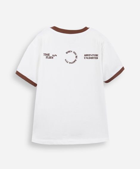 camiseta infantil de algodão estampada off white