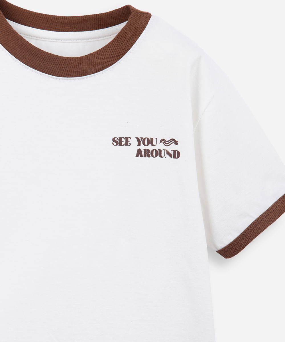 camiseta infantil de algodão estampada off white