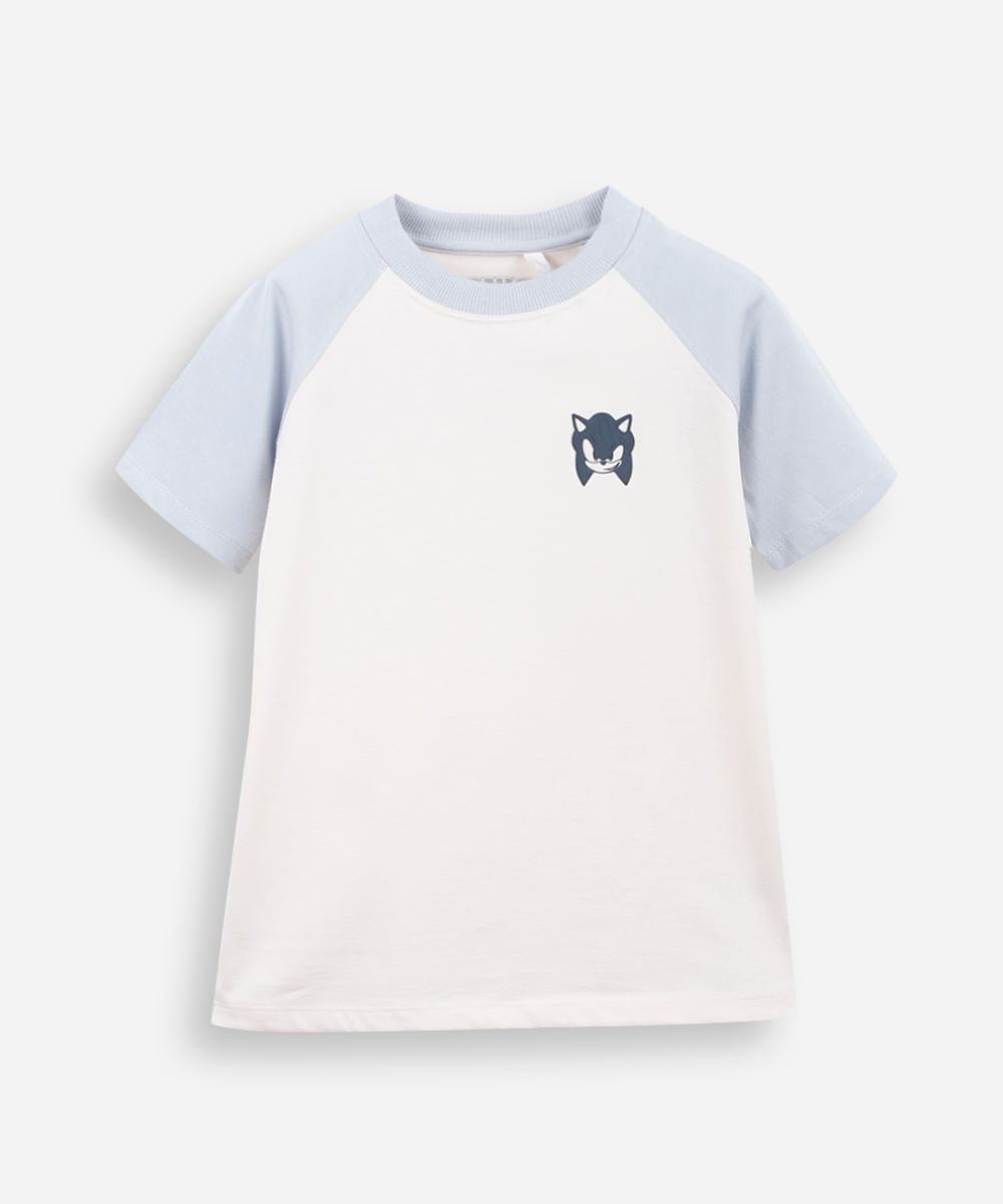 camiseta raglan infantil de algodão sonic azul