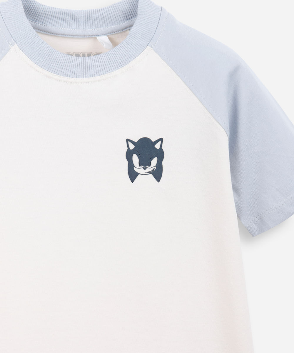 camiseta raglan infantil de algodão sonic azul