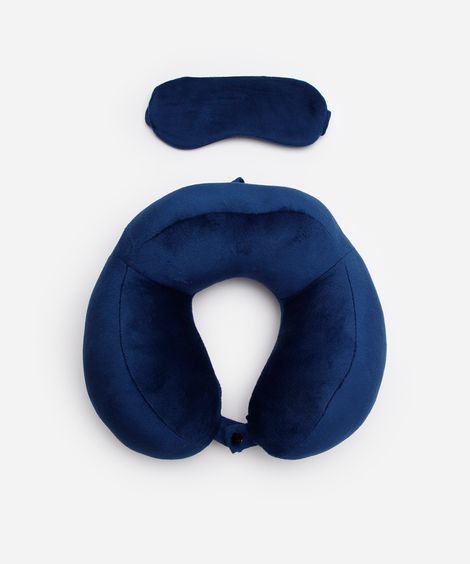 apoio de pescoço com máscara de dormir azul