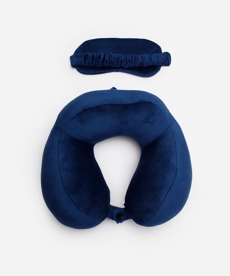 apoio de pescoço com máscara de dormir azul