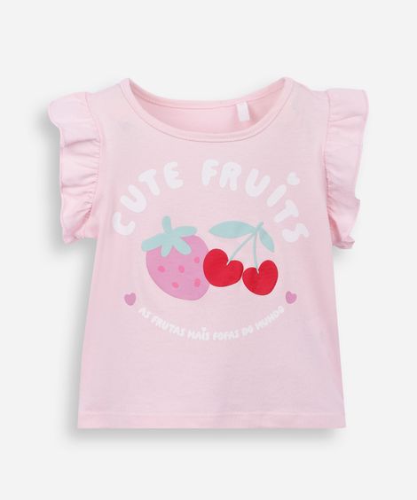 blusa infantil de algodão cerejas rosa
