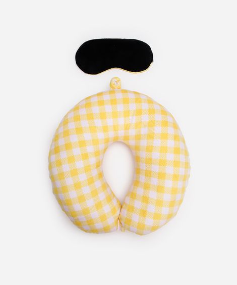 apoio de pescoço com máscara de dormir amarelo