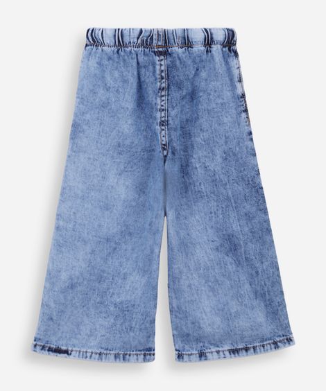 calça wide leg infantil jeans bordado cerejas azul